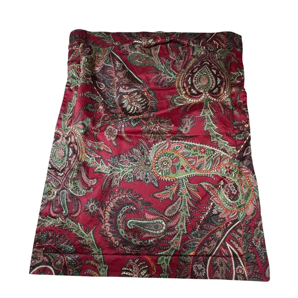 POTTERY BARN Sienna Standard Pillow Shams Red Green Paisley Cotton Pair 2010